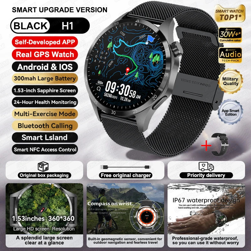 For HUAWEI IOS Outdoor Sport GPS Smart Watch Men 1.53-inch HD AMOLED Screen IP68 Waterproof Bluetooth Call NFC Smartwatch 2025