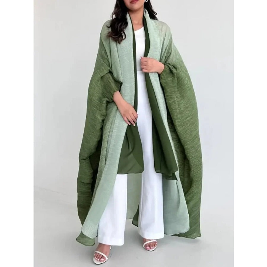 Muslim Abaya for Women Bat Sleeve Pleated Gradient Cardigan Trench Coat 2023 Autumn Dubai Abayas Plus Size Women's Luxury Coat