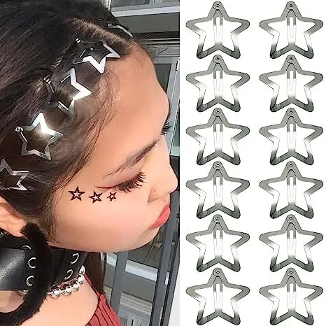 2/50Pcs Y2K Silver Star Hair Clips for Girls Filigree Star Metal Snap Clip Hairpins Barrettes Hair Jewelry Nickle Free Bobby Pin