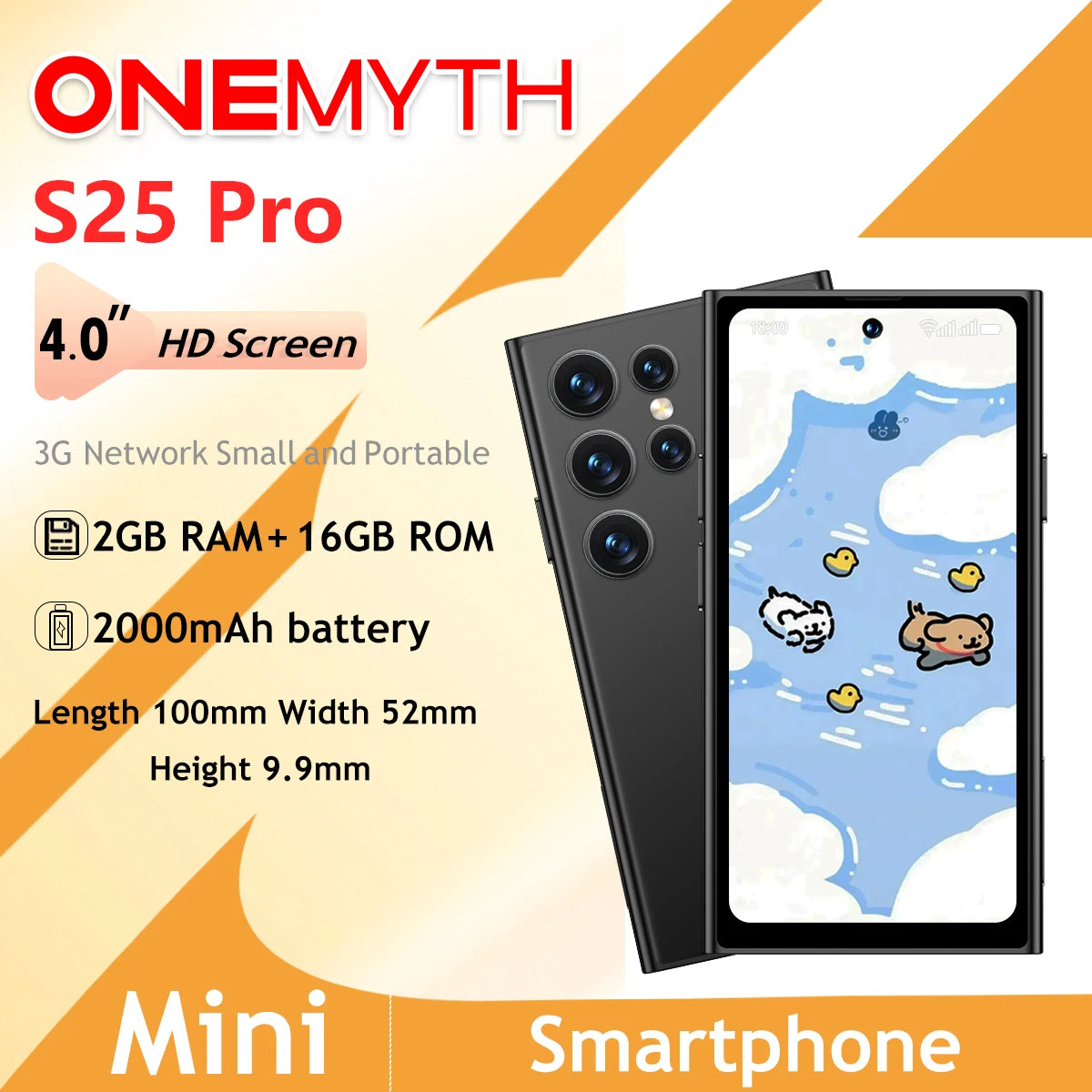 New Arrivals ONEMYTH S25 Pro Mini 3G Smartphone 4.0 Inch Full Screen Display 2000mAh 2GB RAM 16GB ROM Dual SIM With Play Store