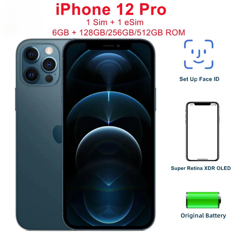 iPhone 12 Pro 6GB RAM 12Pro 128/256/512GB ROM 6.1" Super Retina OLED A14 IOS Face ID Unlocked 5G Original Cell Phone