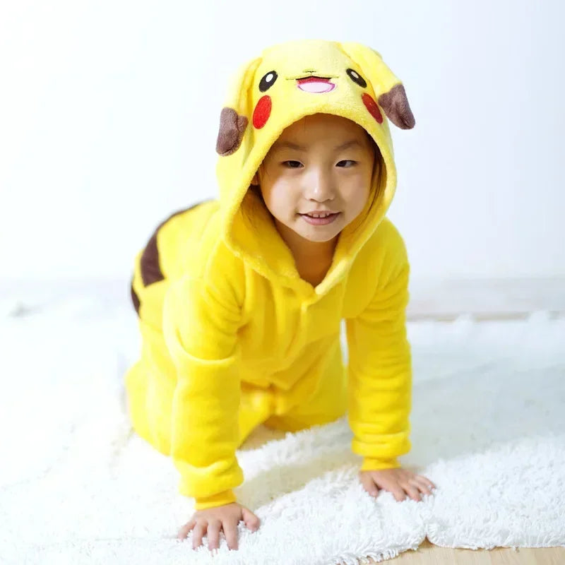 Pokemon Pikachu Warm Flannel Homewear Kids Autumn&Winter Soft Onesie Cosplay Animal Hoodie Pajamas Parent-Child Sleepwear Gift