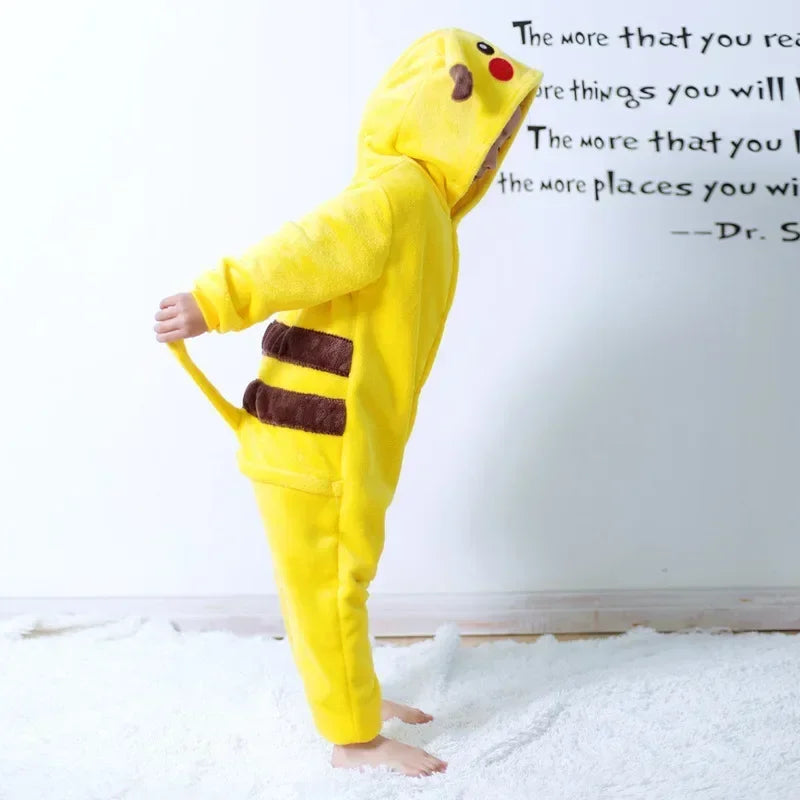 Pokemon Pikachu Warm Flannel Homewear Kids Autumn&Winter Soft Onesie Cosplay Animal Hoodie Pajamas Parent-Child Sleepwear Gift