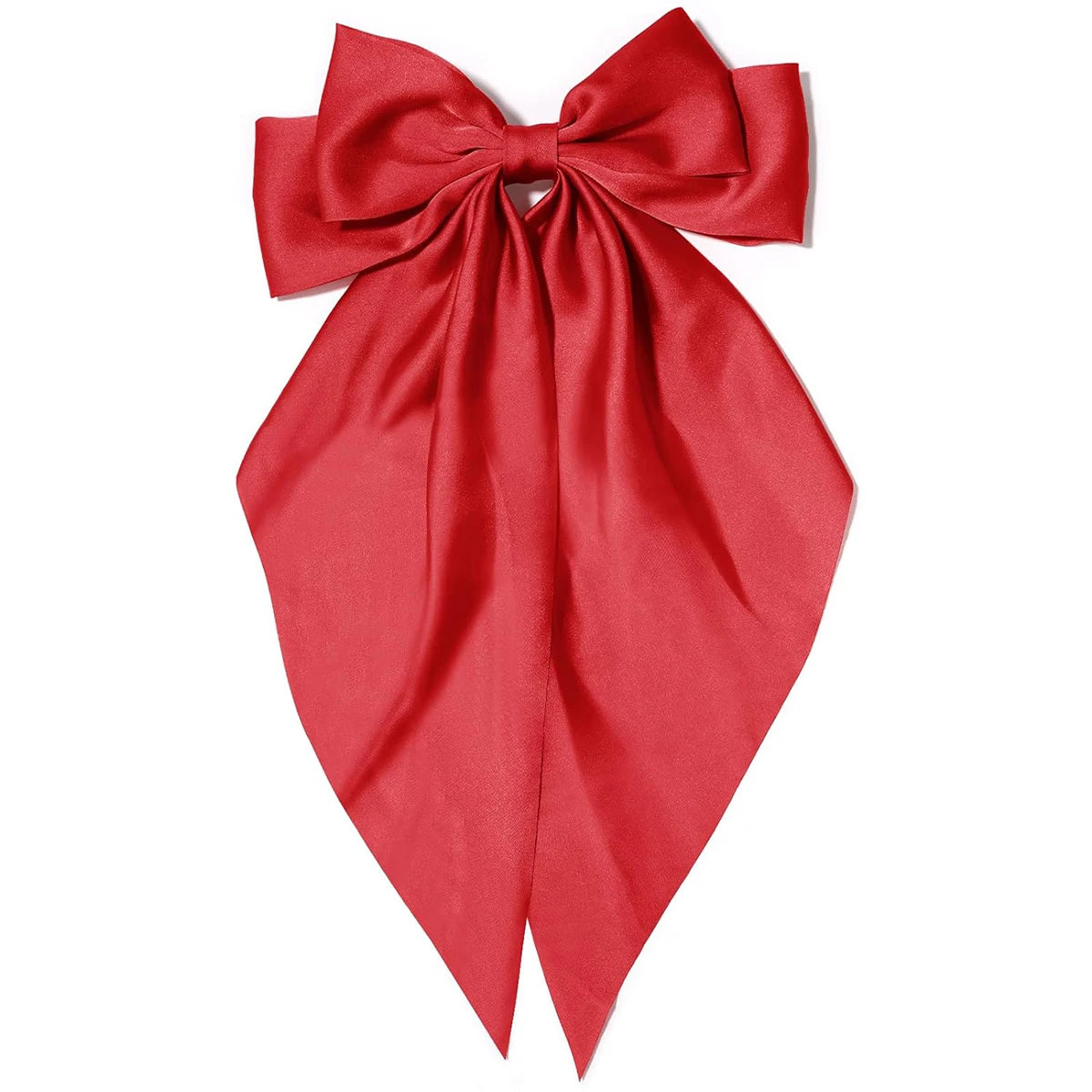 Women's pink bow hair clip, large white satin bow, long tail alligator clip, big hair bow girl suitable for birthday wedding dan