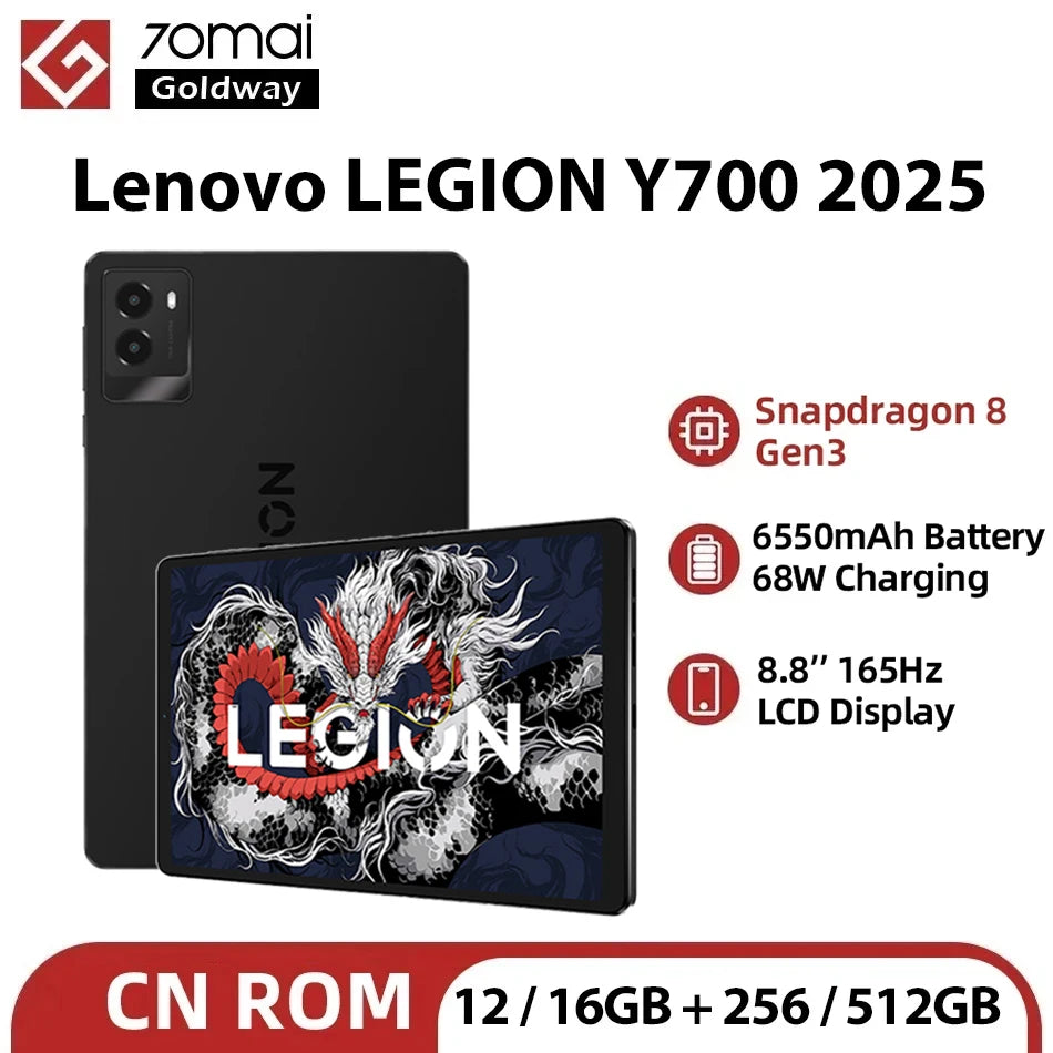 Lenovo Legion Y700 2025 Gaming Tablet 256GB 512GB ROM Snapdragon 8 Gen 3 8.8" 165Hz Display 6550mAh 68W Charging Android Tab