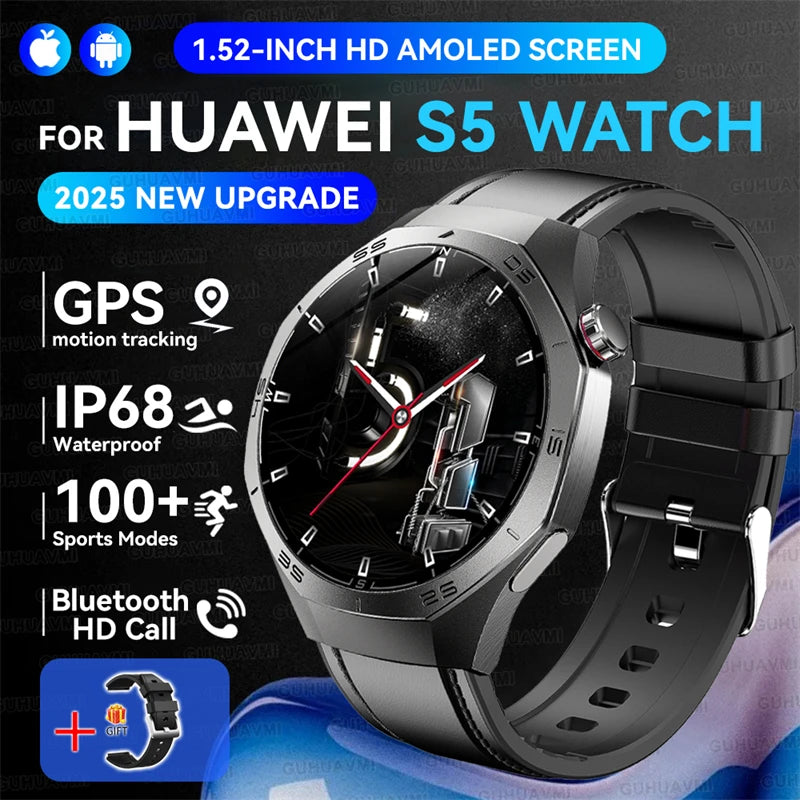 2025New For Huawei GT5 Pro Smart Watch Men HD AMOLED Screen GPS Motion trajectory HeartRate Bluetooth Call 1.52" SmartWatch IP68
