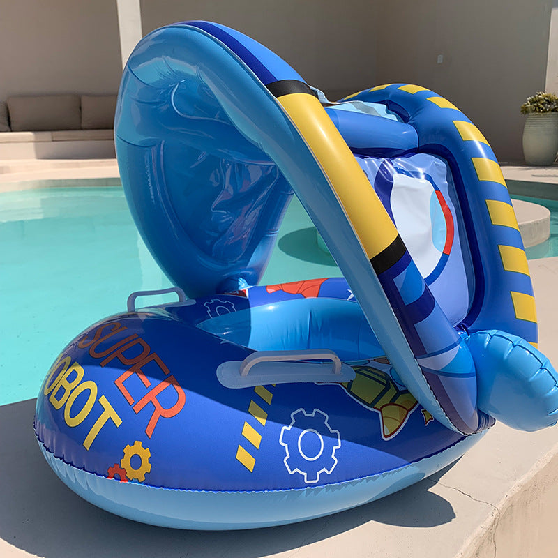 Infant Baby Float Swimming Seat Circle Inflatable Pool Swimming Ring Baby Water Seat with Sunshade Summer Beach Party Toys