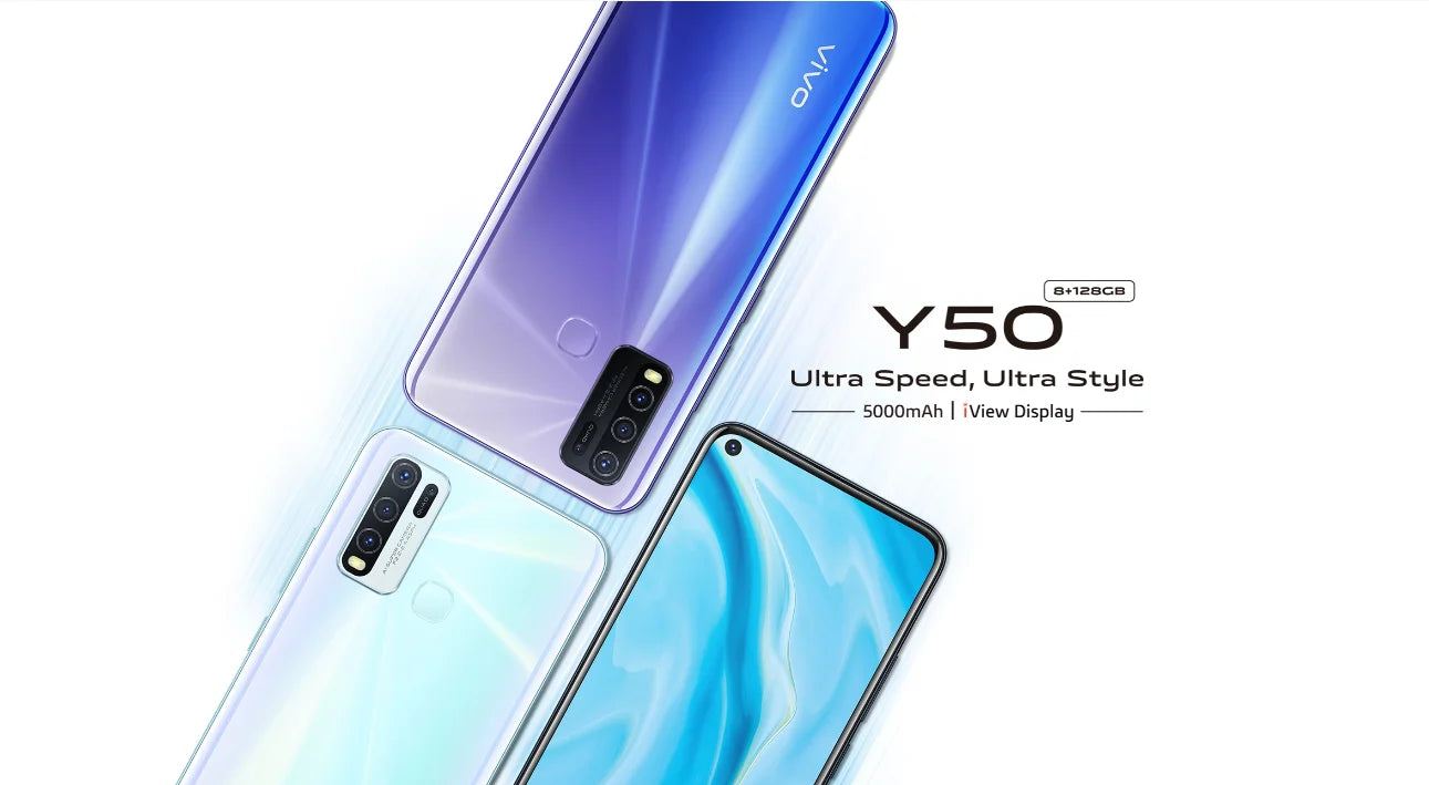 VIVO Y50 Global firmware mobile phone Snapdragon 665 Octa Core 6.53" 5000mAh 18W Dash Charge 8GB 128GB 16.0MP Cameras Used Phone