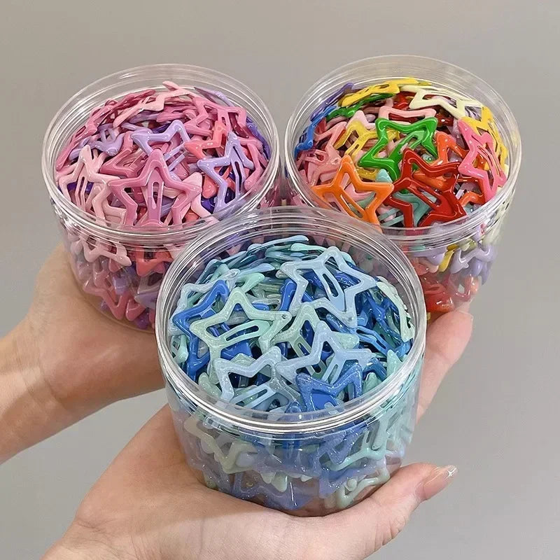 10/50pcs Colorful Kawaii Star Barrettes Y2K Sweet Girls BB Solid Star Hairclips Metal Snap Clip Headdress Hair Jewelry Gifts