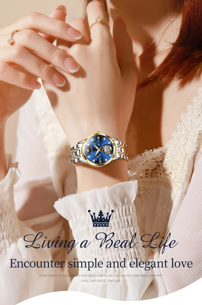 OLEVS Women's Watches Luxury Tourbillon Style Original Automatic Mechanical Watch for Woman Waterproof Luminous Ladies Watch