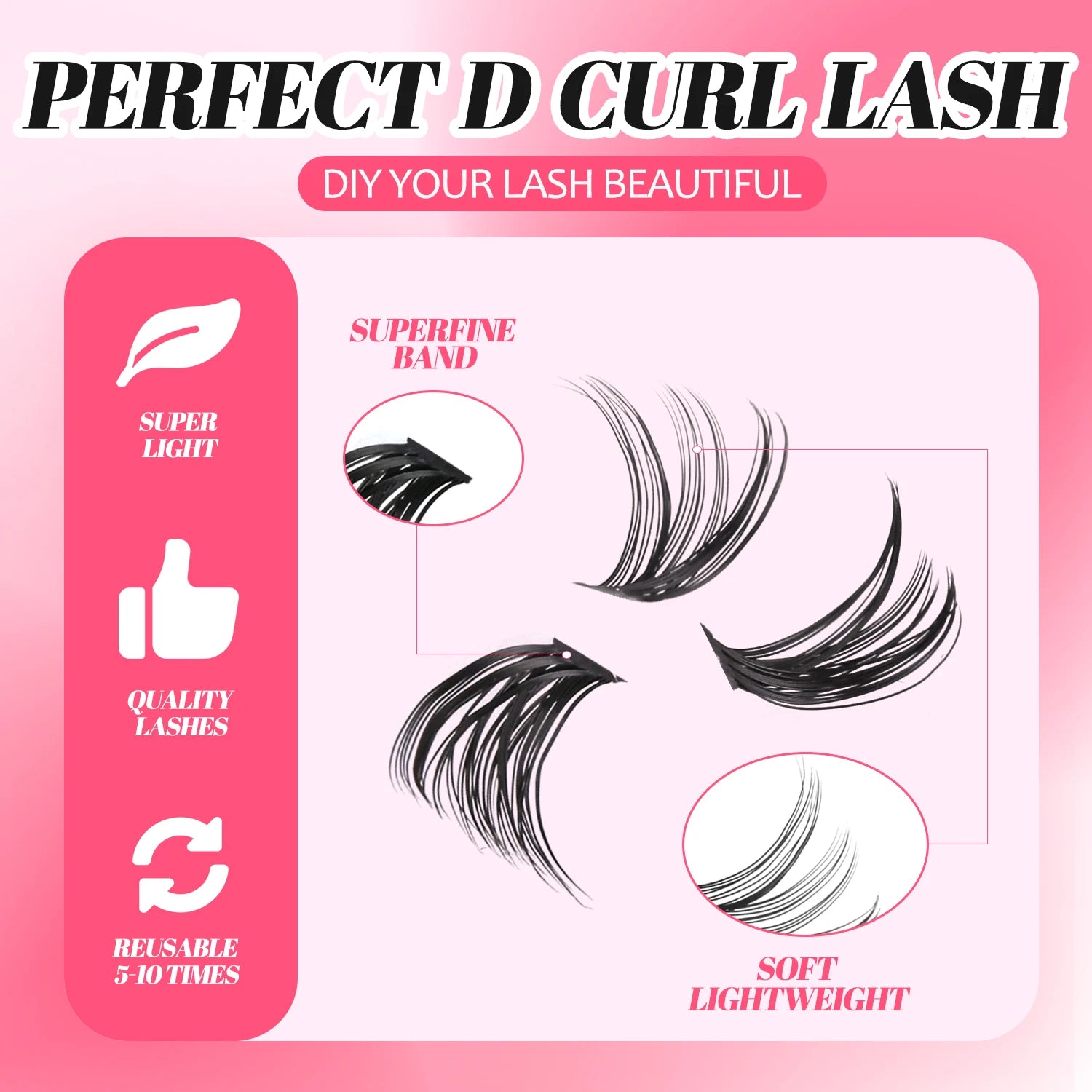 GROINNEYA DIY Lash Clusters Set Mixed Tray Lashes Kit Fluffy Individual Lashes Extension with Lash Bond and Seal At Home Makeup