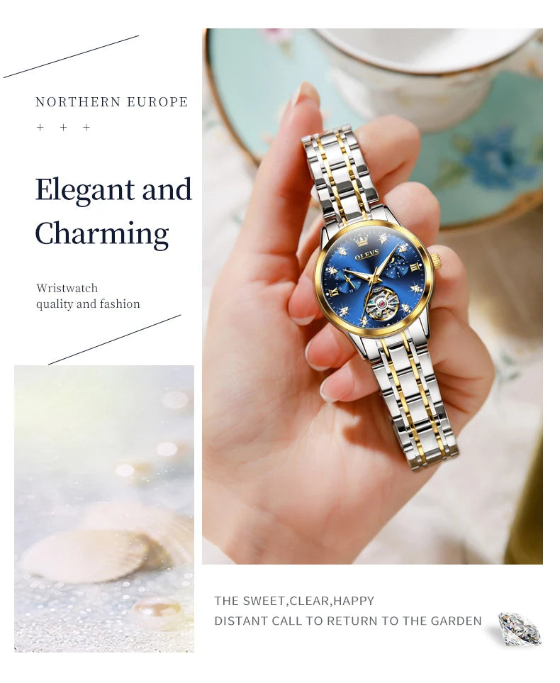 OLEVS Women's Watches Luxury Tourbillon Style Original Automatic Mechanical Watch for Woman Waterproof Luminous Ladies Watch