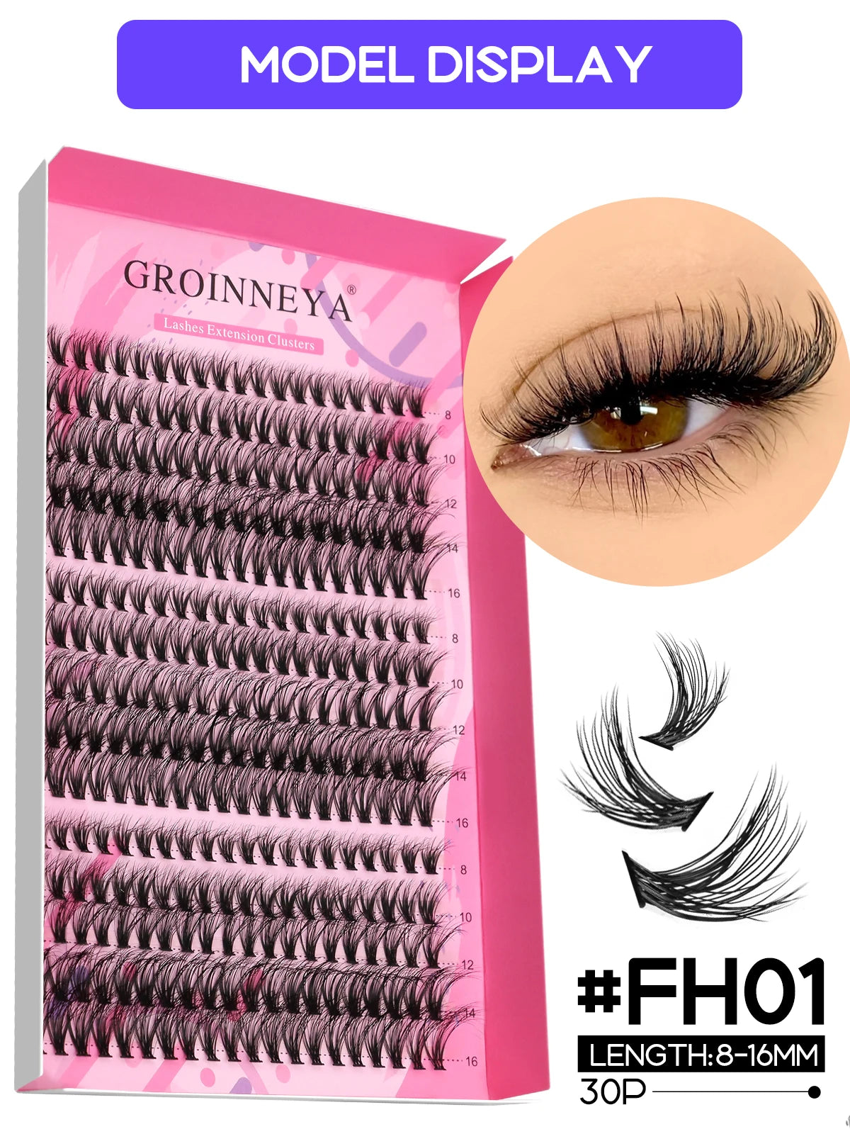 GROINNEYA DIY Lash Extension Kit Individual Lashes Cluster Mix Eyelashes Full Set Lashes Kit with Lash Bond and Seal At Home