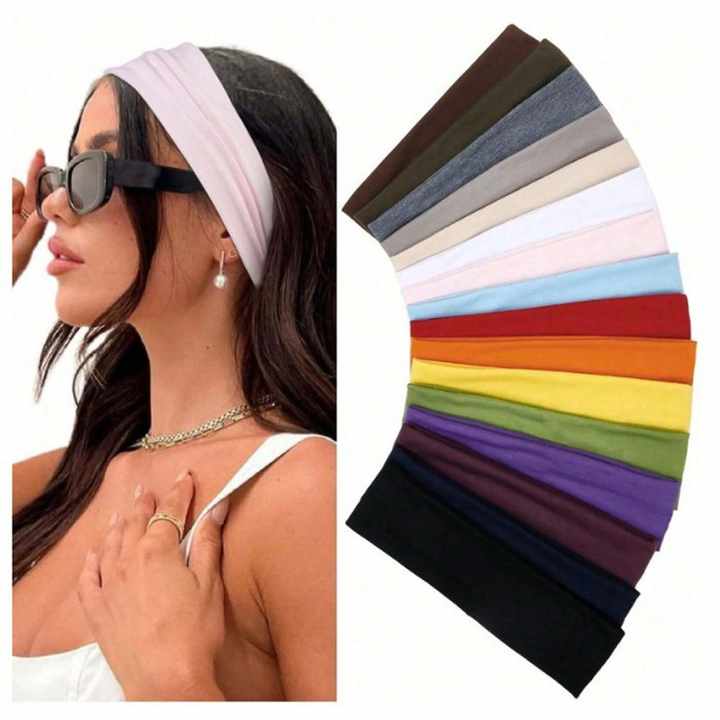 Headbands 12Pcs Mix Colours for Women, Non Slip Soft Cotton Sport Elastic Hairbands for Girls, Women, And Men Thin Summer Headband, Soft Cotton Hair Bands for Yoga,