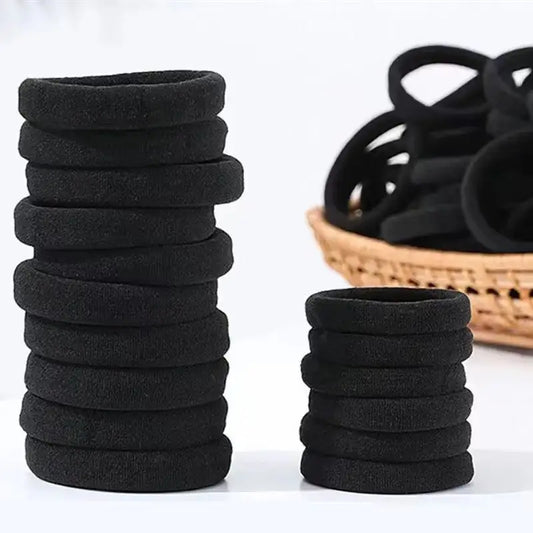 United Fashion Accessories 100pcs black hair ties for women girls no damage ponytail holder seamless thick black hair band elastic