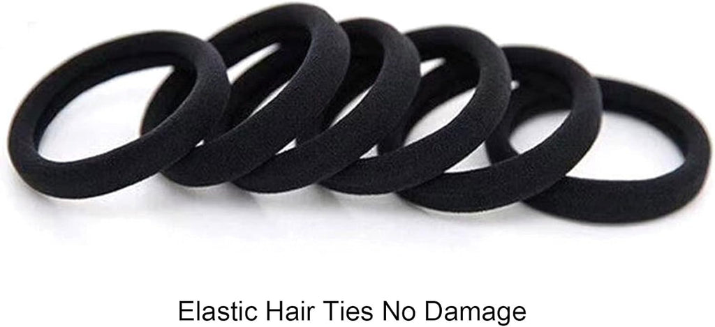 United Fashion Accessories 100pcs black hair ties for women girls no damage ponytail holder seamless thick black hair band elastic
