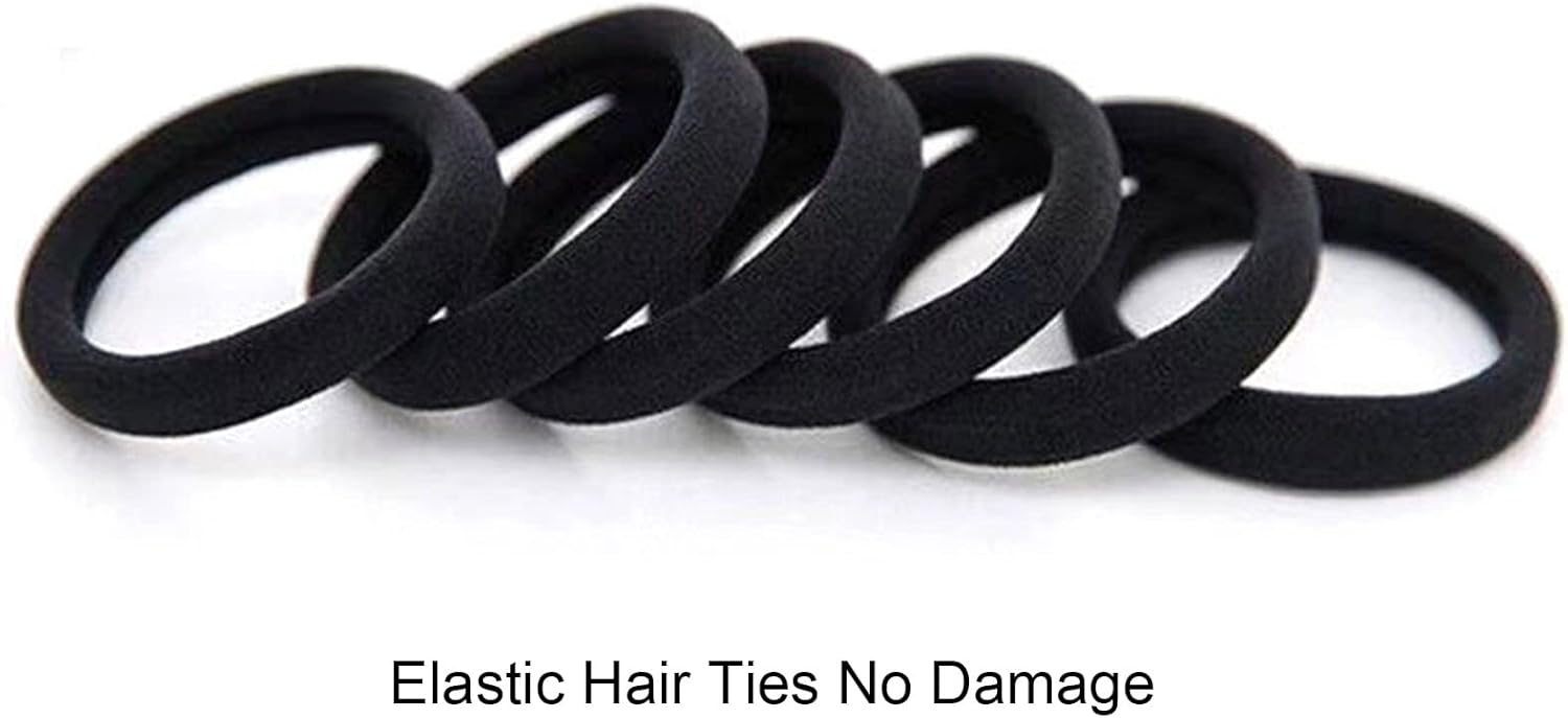 United Fashion Accessories 100pcs black hair ties for women girls no damage ponytail holder seamless thick black hair band elastic