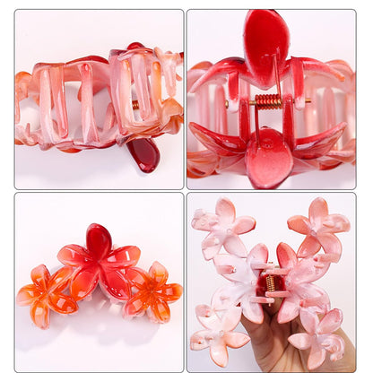 United Fashion Accessories New Design Summer Sweet Gradient Color 3 Flower Large Claw Girls Hair Accessories Acetate Big plumeria Hair Claw Clip For Women