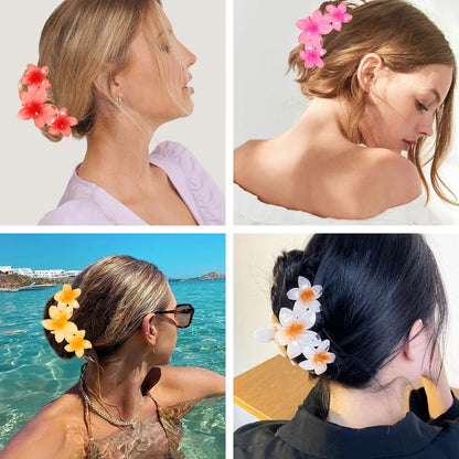 United Fashion Accessories New Design Summer Sweet Gradient Color 3 Flower Large Claw Girls Hair Accessories Acetate Big plumeria Hair Claw Clip For Women