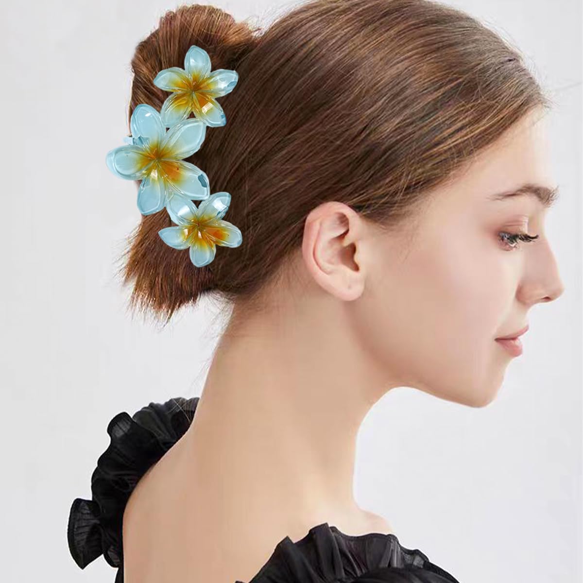 United Fashion Accessories New Design Summer Sweet Gradient Color 3 Flower Large Claw Girls Hair Accessories Acetate Big plumeria Hair Claw Clip For Women