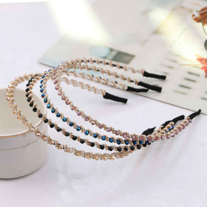 United Fashion Pearl, Crystal Beads Headbands Beaded Headband Metal Head Bands No Slip Hair Accessories for Women Girls,4 Pack