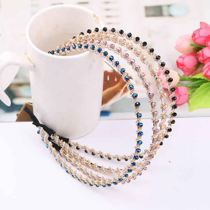 United Fashion Pearl, Crystal Beads Headbands Beaded Headband Metal Head Bands No Slip Hair Accessories for Women Girls,4 Pack
