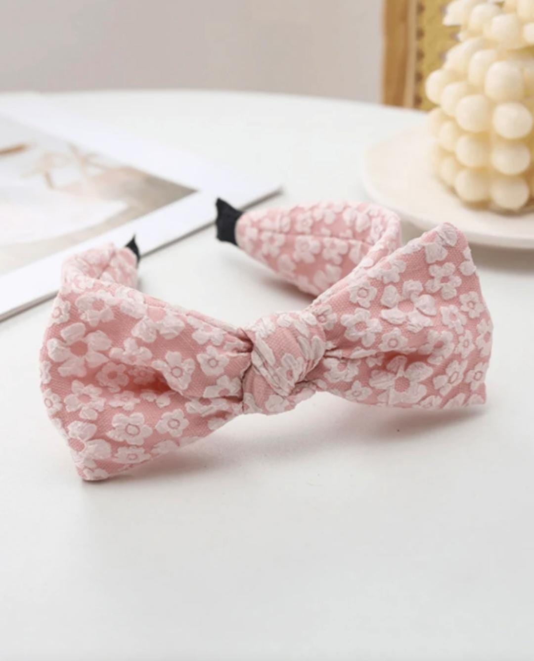 Turban Headbands for Women Fabric Wrapped Around Base Made Of Metal Head Band Hair Vintage Flower Printed Cross Light Pink