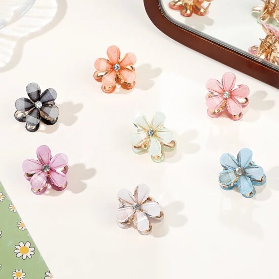 Mini Pearl Hair Claws for” Women Korean Small Flower Clips” Set “Hair Accessories Gold Crab Girls Headwear”6 Pairs
