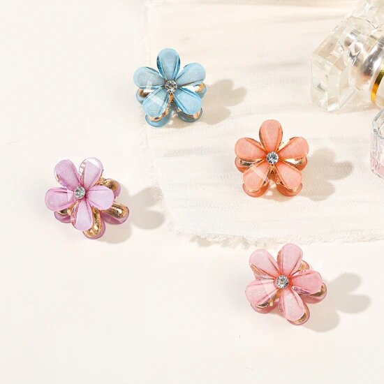 Mini Pearl Hair Claws for” Women Korean Small Flower Clips” Set “Hair Accessories Gold Crab Girls Headwear”6 Pairs