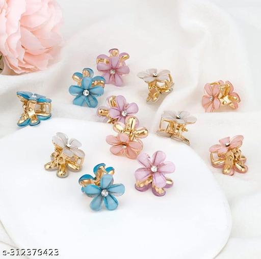 Mini Pearl Hair Claws for” Women Korean Small Flower Clips” Set “Hair Accessories Gold Crab Girls Headwear”6 Pairs