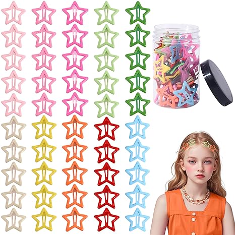 United fashion Star Hair Clips,Star Clips Star Snap Hair Clips Metal Hair Barrettes Non Slip Star Hair Clips Star Hair Accessories for Women Girls,Colorful 60PCS