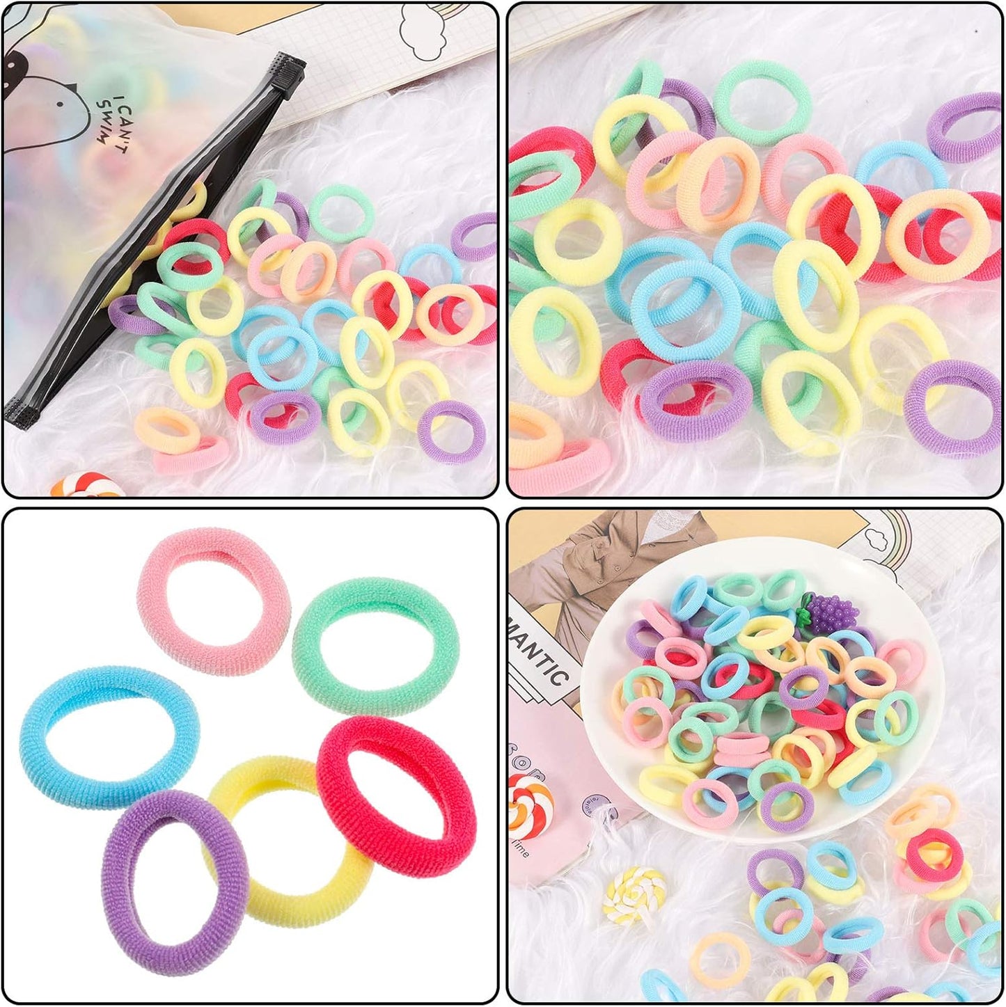 United Fashion Baby Pack Pastel Colorful Nylon Elastics Hair Tie Girls’ Ponytail Holder Accessories 100PCS