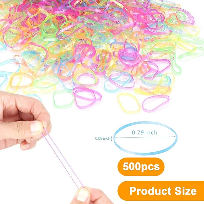 United Fashion Rubber Bands, 500pcs Mini Soft Elastic Bands for Kids Hair, Braids Hair, Mixcolor, 2.5cm