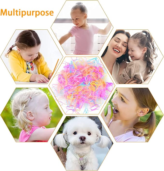 United Fashion Rubber Bands, 500pcs Mini Soft Elastic Bands for Kids Hair, Braids Hair, Mixcolor, 2.5cm