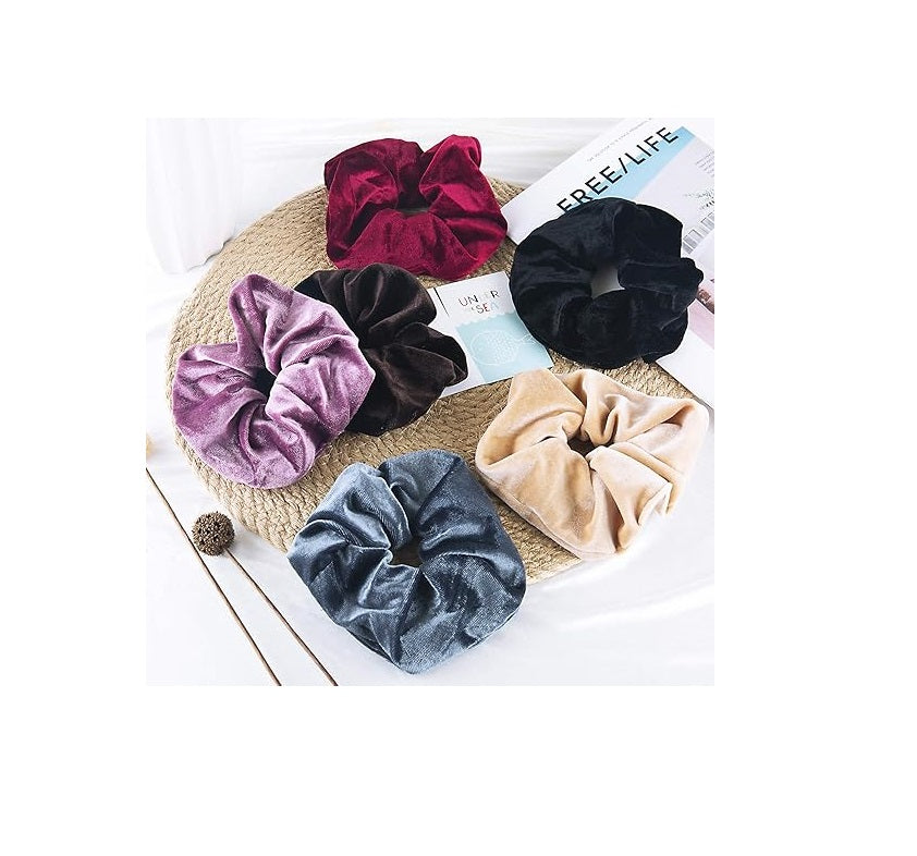 United Fashion 6 Pack Big Hair Scrunchies Velvet Scrunchy Hair Elastic Large Hair Ties Hair Bands for Women Girl, Oversized Scrunchies, Great Christmas Gift(6 Colors)