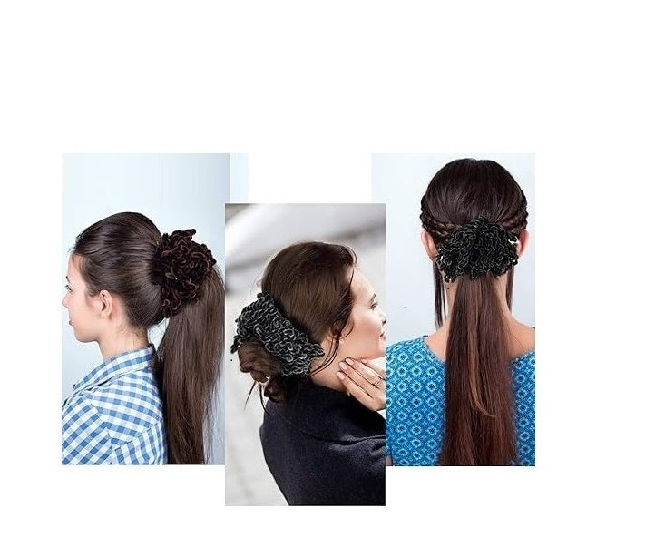 United Fashion 2Pcs Volumising Scrunchie Big Hair Tie Ring Hijab Volumizer Khaleeji Hair Scrunchie for Girls Women (Black and Coffee).