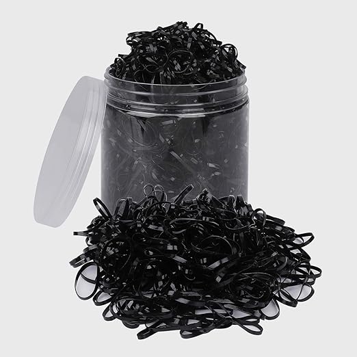 United Fashion Mini Elastic Hair Bobbles, Pack of 1000 Soft Black Rubber Bands with Plastic Box for Baby Girls, Wedding Hairstyle, Small Dreadlocks and More.