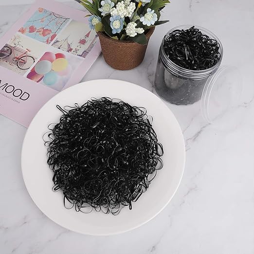 United Fashion Mini Elastic Hair Bobbles, Pack of 1000 Soft Black Rubber Bands with Plastic Box for Baby Girls, Wedding Hairstyle, Small Dreadlocks and More.