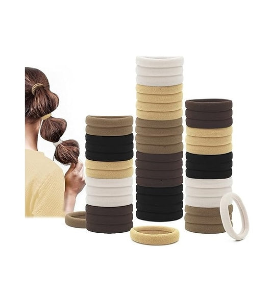 United Fashion Hair Ties, Seamless Ponytail Holders For Kids, Girls & Women No Damage, Neutral Color, 50 Pack