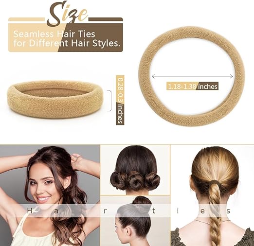 United Fashion Hair Ties, Seamless Ponytail Holders For Kids, Girls & Women No Damage, Neutral Color, 50 Pack