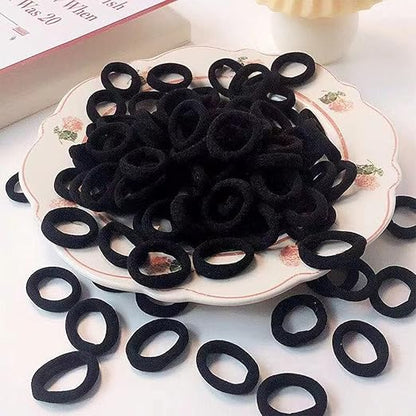 United Fashion 200 Pieces Small Seamless Hair ties, Elastic Hair band, Ponytail Holders for Children and Little Girls’ Hair Accessory (Black)